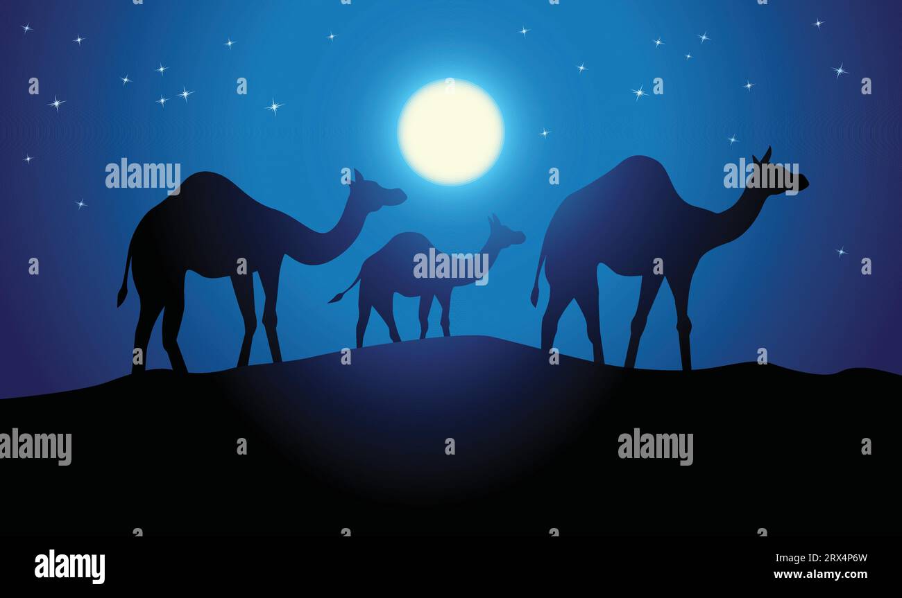 Camel Family Design-Silhouette. Handgezeichnete Vektorillustration im Minimalismus-Stil Stock Vektor