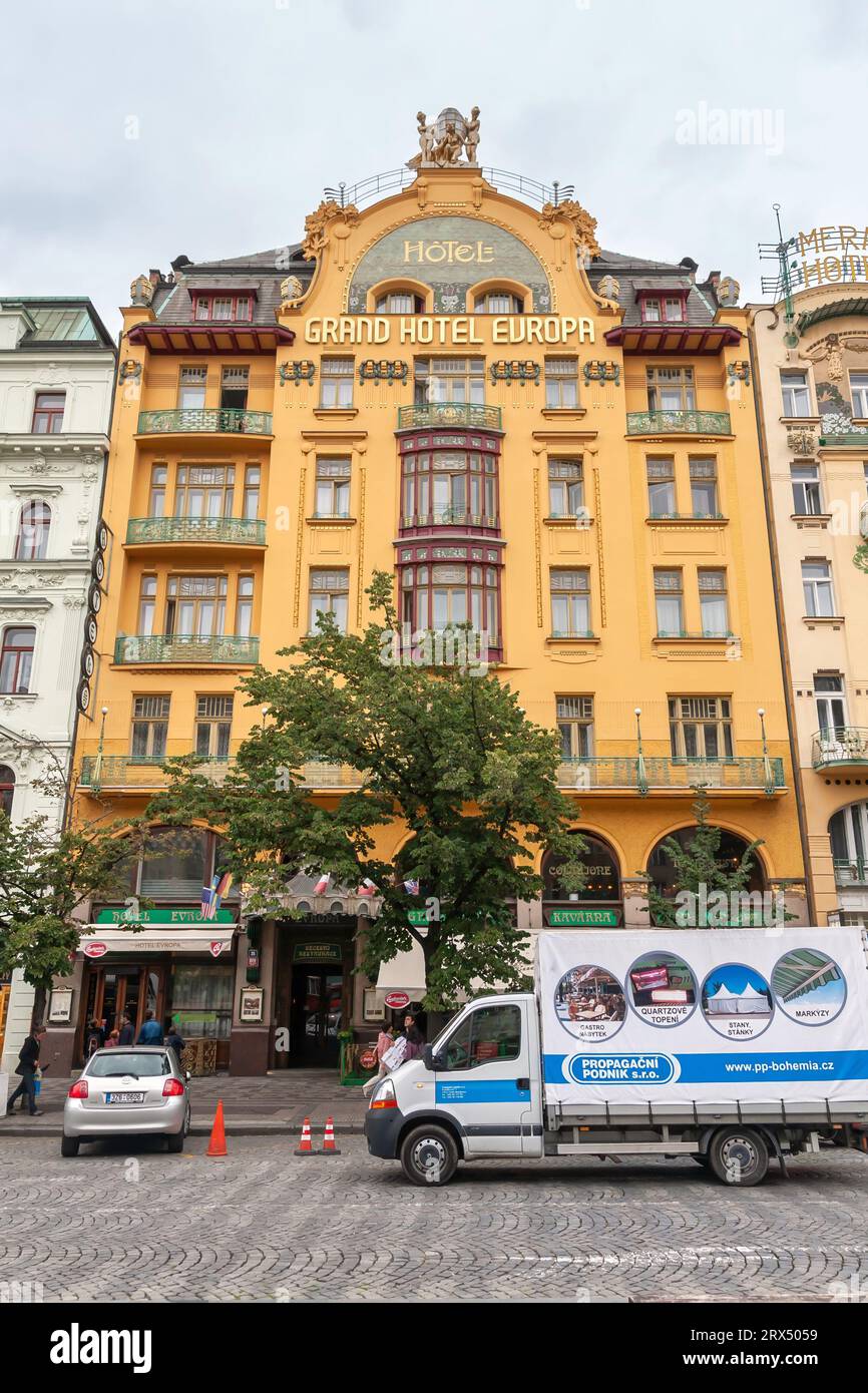 Prag, Tschechische Republik - 17. August 2010: Grand Hotel Europa on Václavské namesti (Englisch: Wenzelsplatz) Stockfoto