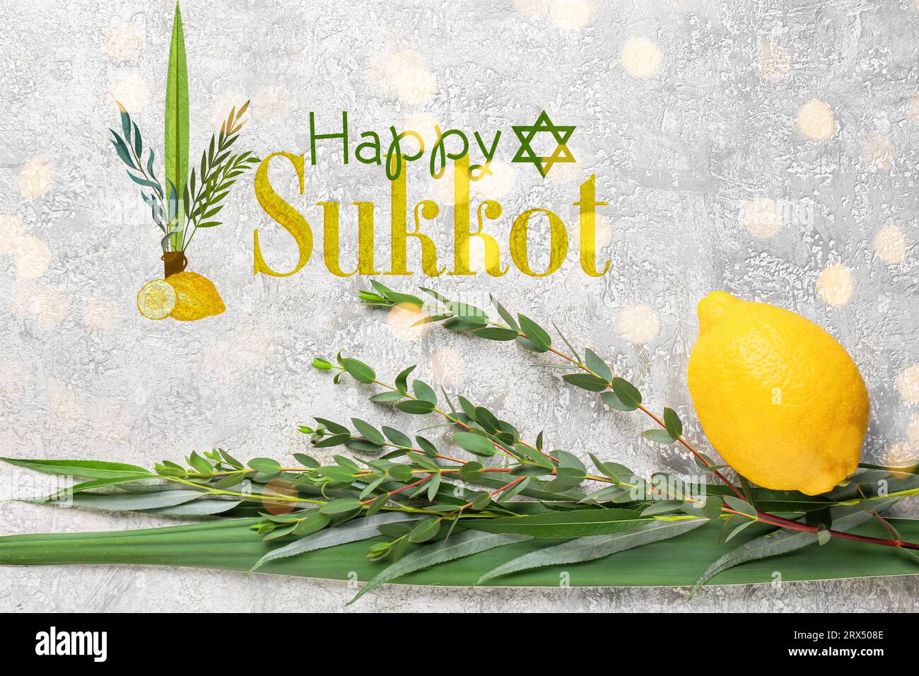 Grußkarte zum jüdischen Sukkot-Festival Stockfoto