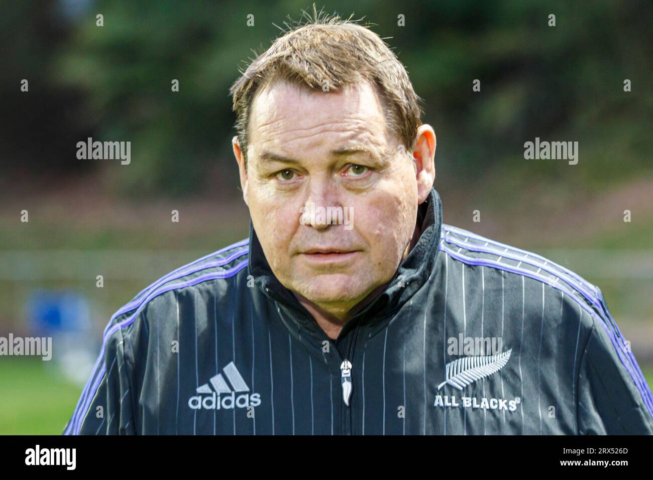 Steve Hansen während des Spiels der drei Hälften, Ecolight Stadium, Pukekohe, Auckland, Neuseeland Stockfoto