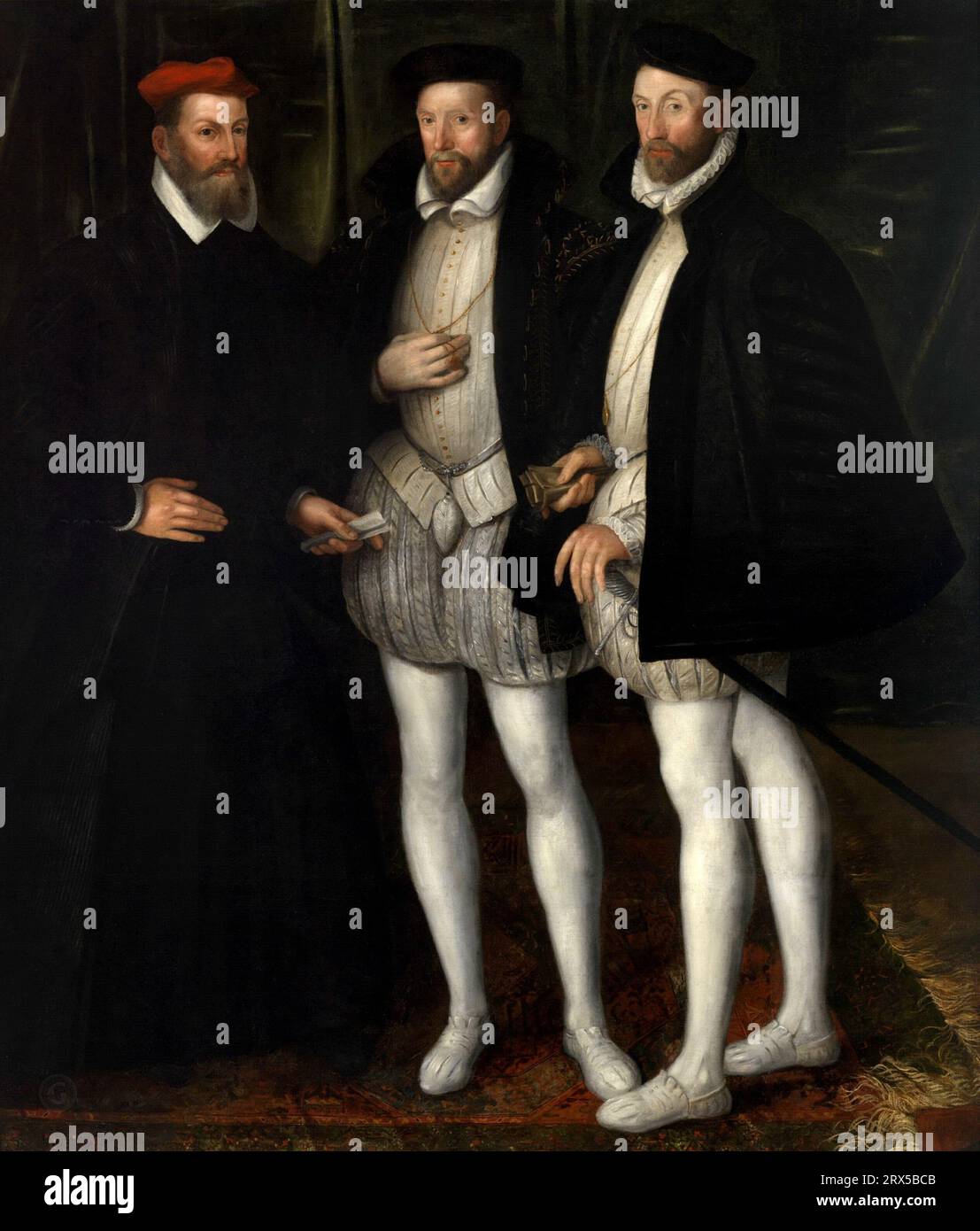 Anonym (Frankreich) - Porträt der Brüder Gaspard (1519-1572), Odet (1517-1571) und Francois (1512-1569) de Châtillon-Coligny vor 1579, 191 x 163 cm. Stockfoto