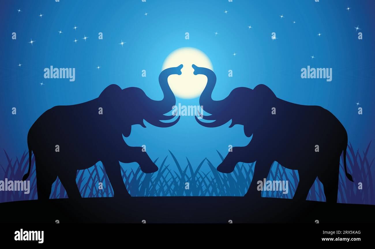 Silhouette mit Elefantendesign. Handgezeichnete Vektorillustration im Minimalismus-Stil Stock Vektor