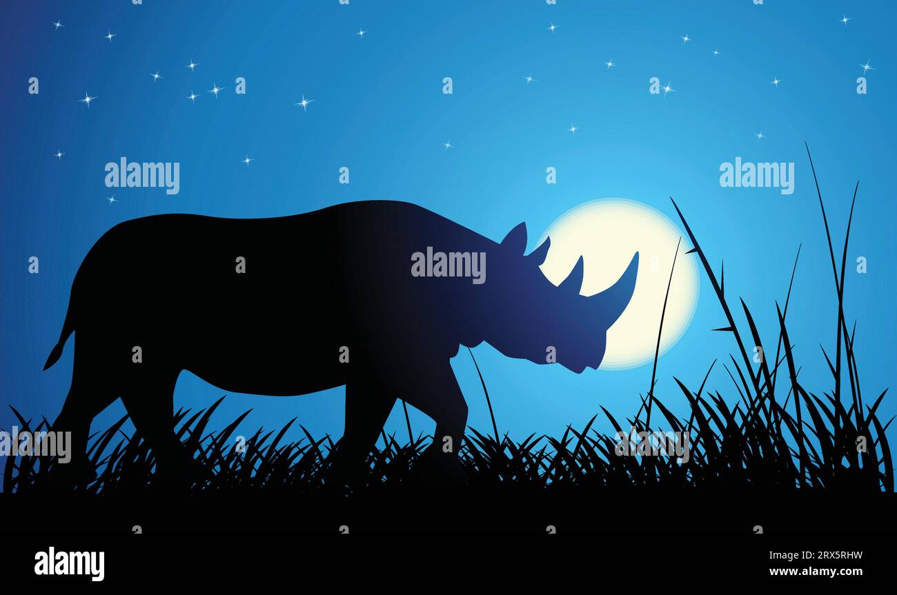 Nashorn-Design-Silhouette. Handgezeichnete Vektorillustration im Minimalismus-Stil Stock Vektor