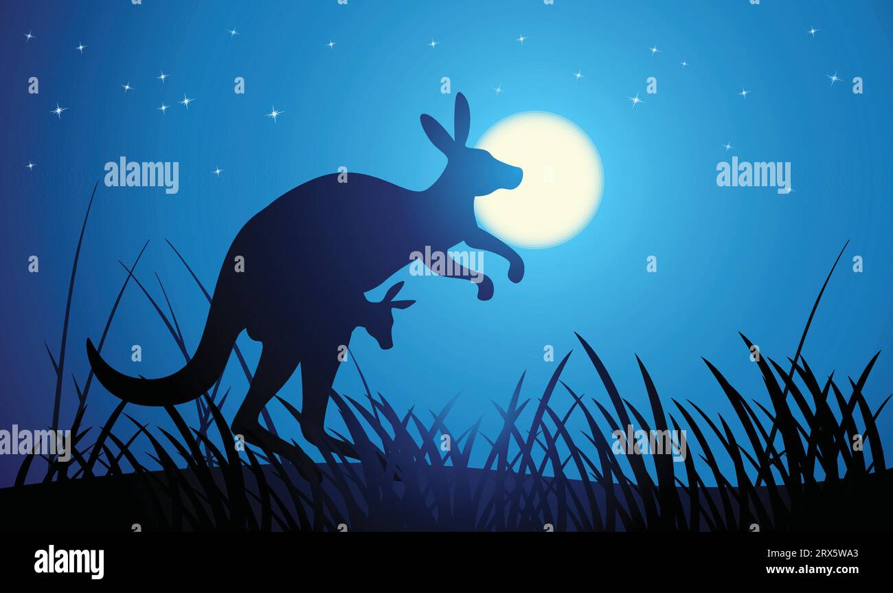 Mutter und Baby-Känguru-Design-Silhouette. Handgezeichnete Vektorillustration im Minimalismus-Stil Stock Vektor