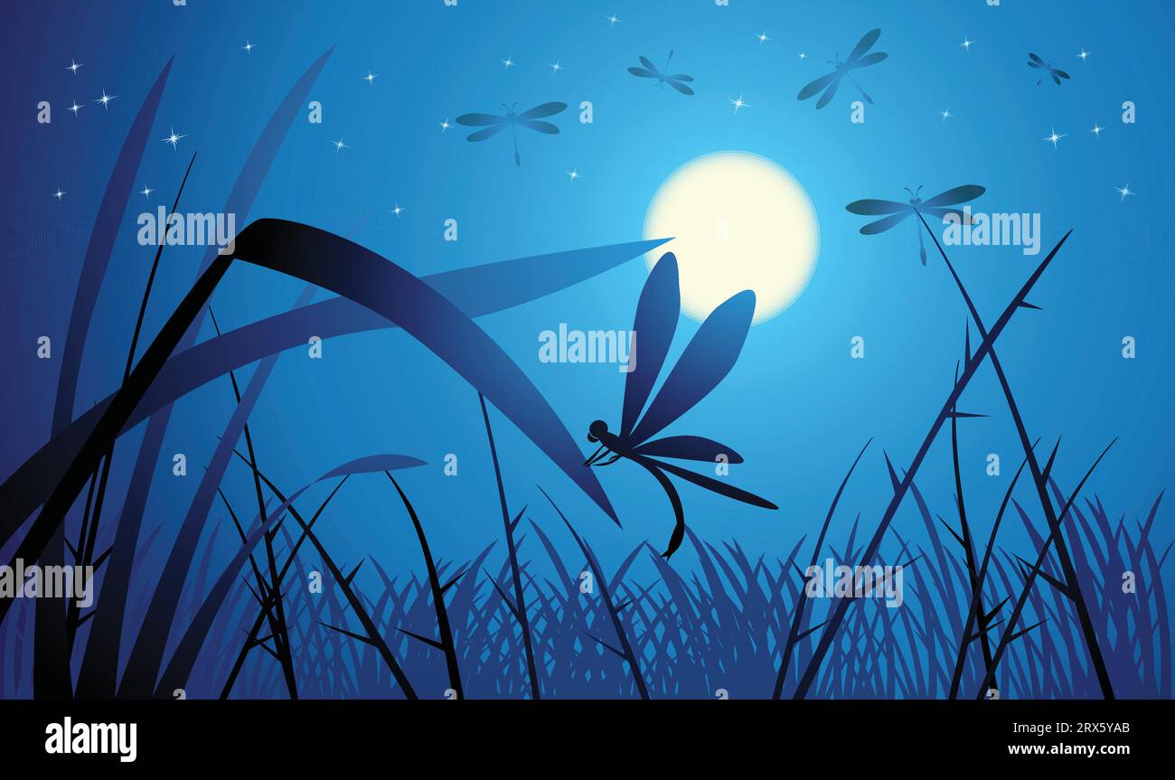 dragonfly-Design-Silhouette. Handgezeichnete Vektorillustration im Minimalismus-Stil Stock Vektor