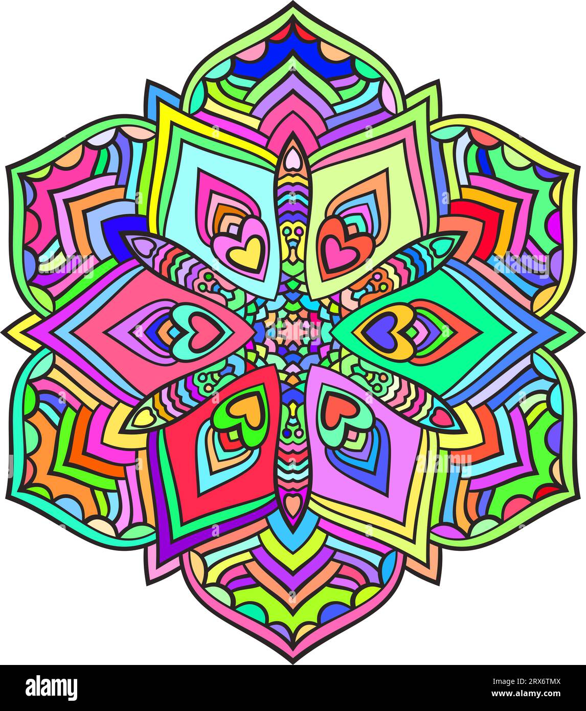 Rundes, mehrfarbiges Mandala, isoliertes Designelement, Vektorillustration Stock Vektor