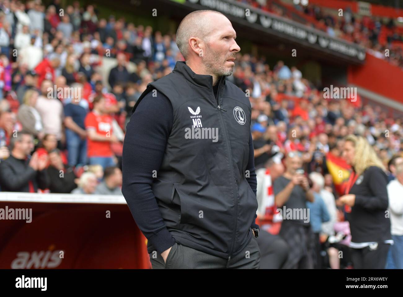 London, England. September 2023. Charlton Athletic Head Coach Michael Appleton vor dem Spiel Sky Bet EFL League One im Valley gegen Wycombe Wanderers. Kyle Andrews/Alamy Live News Stockfoto