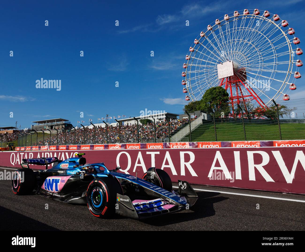 Suzuka Grand Prix Circuit, 23. September 2023: Esteban Ocon (FRA) des Teams Alpine während des Qualifyings beim Japan Formel 1 Grand Prix 2023. Corleve/Alamy Live News Stockfoto