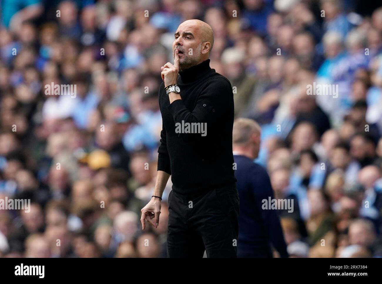 MANCHESTER, GROSSBRITANNIEN. September 2023. Josep Guardiola Trainer von Manchester City während des Premier League Spiels im ETIHAD STADIUM in MANCHESTER. Das Bild sollte lauten: Andrew Yates/Sportimage Credit: Sportimage Ltd/Alamy Live News Stockfoto