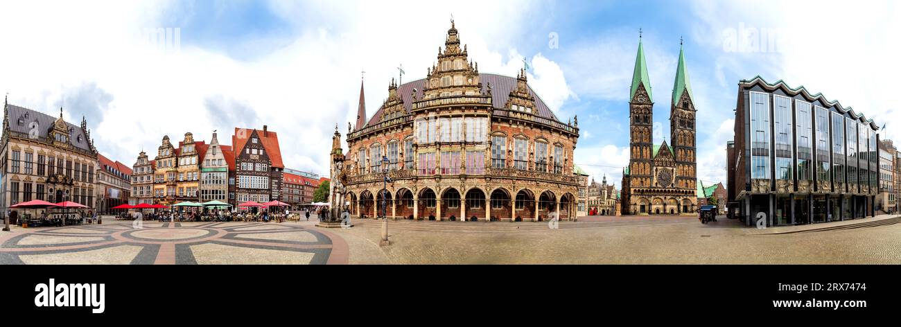 Marktplatz mit altem Rathaus, Roland-Statue ein parlamentsgebäude in der Altstadt der hansestadt Bremen Stockfoto