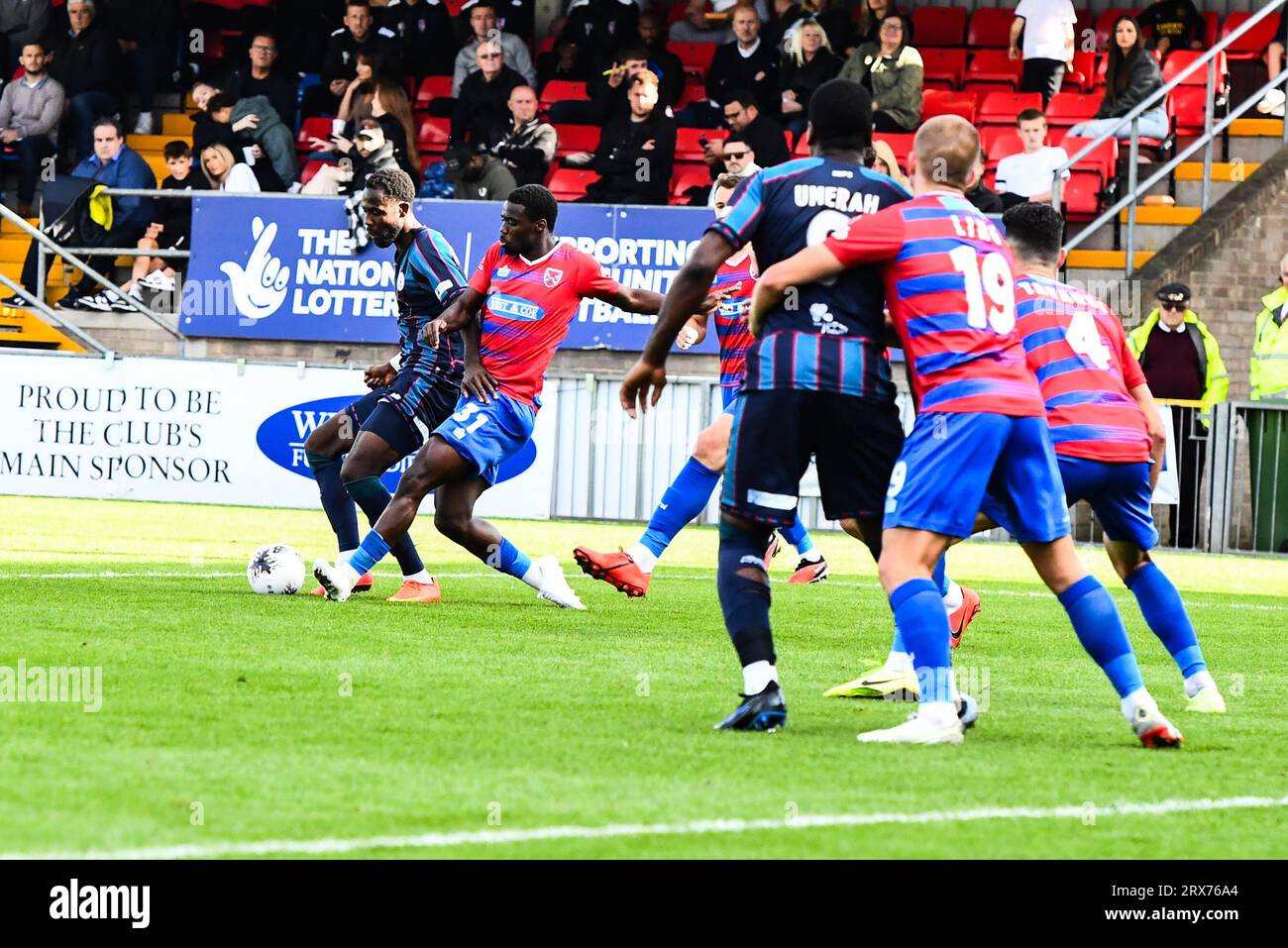 Action während des Spiels der Vanarama National League zwischen Dagenham und Redbridge und Hartlepool United im London Borough of Barking und Dagenham Stadium, London am Samstag, den 23. September 2023. (Foto: Kevin Hodgson | MI News) Credit: MI News & Sport /Alamy Live News Stockfoto