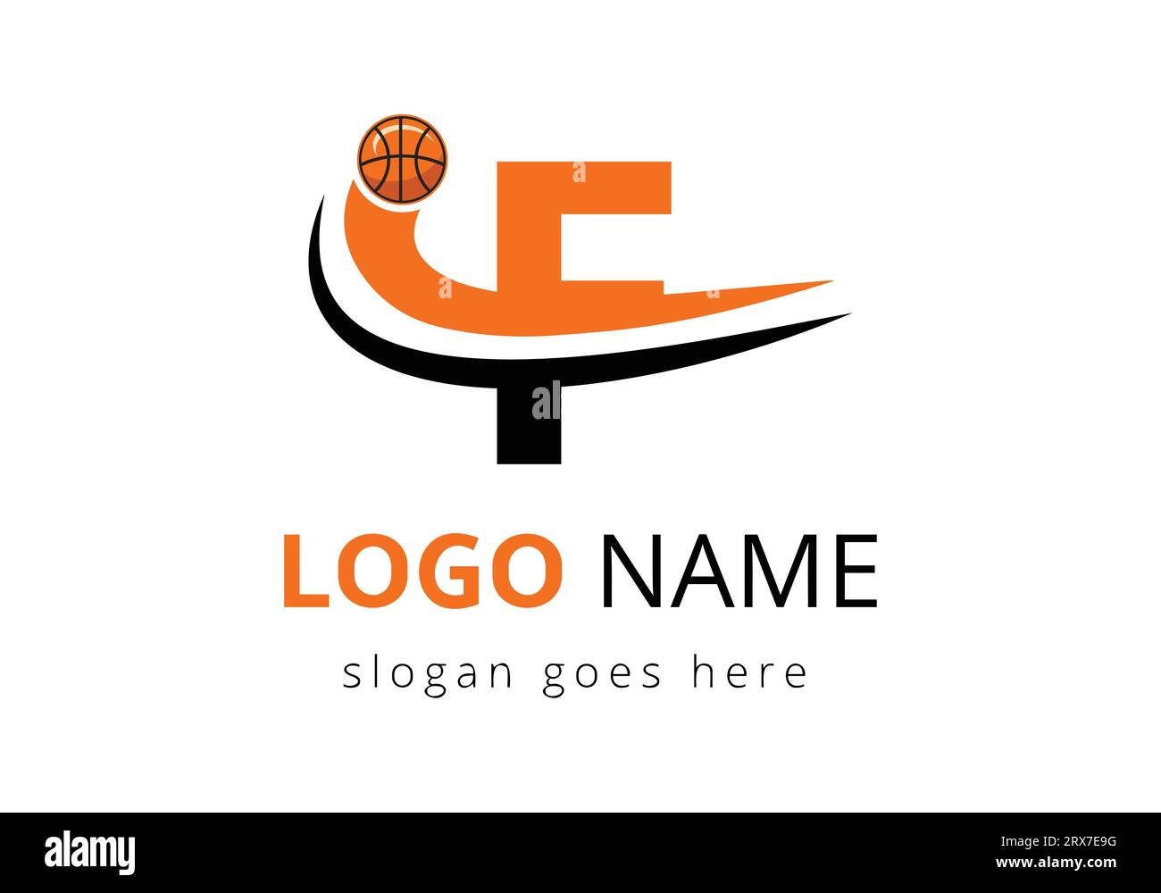 F-Buchstaben-Logo mit Basketballball. Design Der Vektorvorlage Für Sportsymbole Stock Vektor