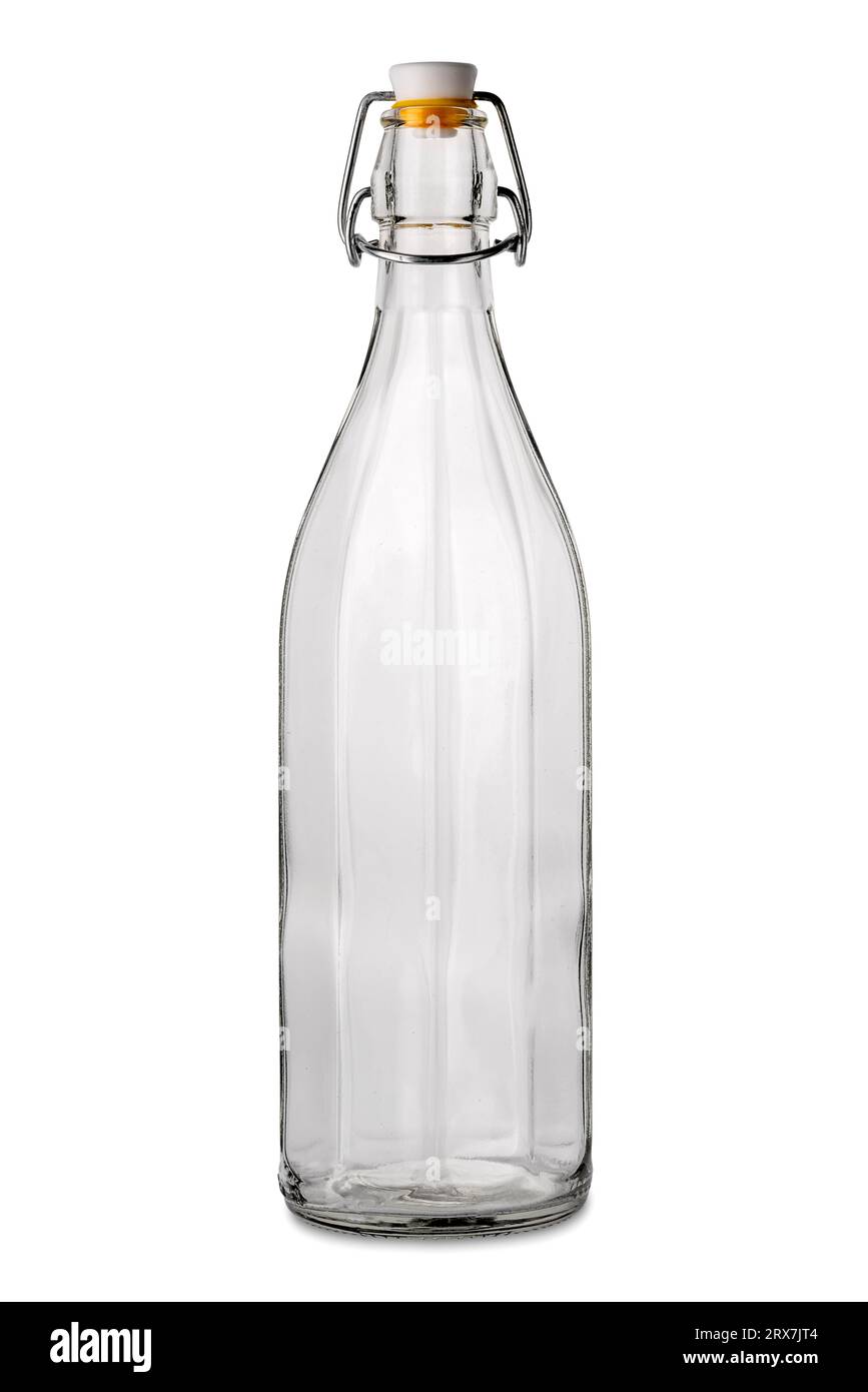 Glasflasche mit luftdichtem Verschluss mit Schnappverschluss isoliert auf weißem Clippfad Stockfoto