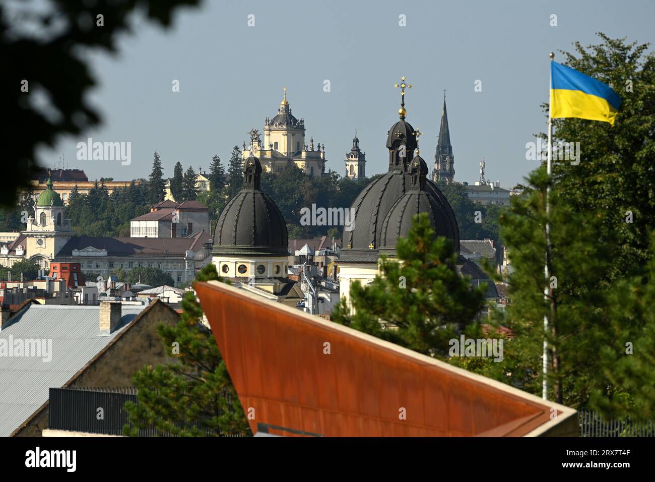 Lviv Panorama. Zentrum der Stadt Lemberg, Ukraine. Stockfoto