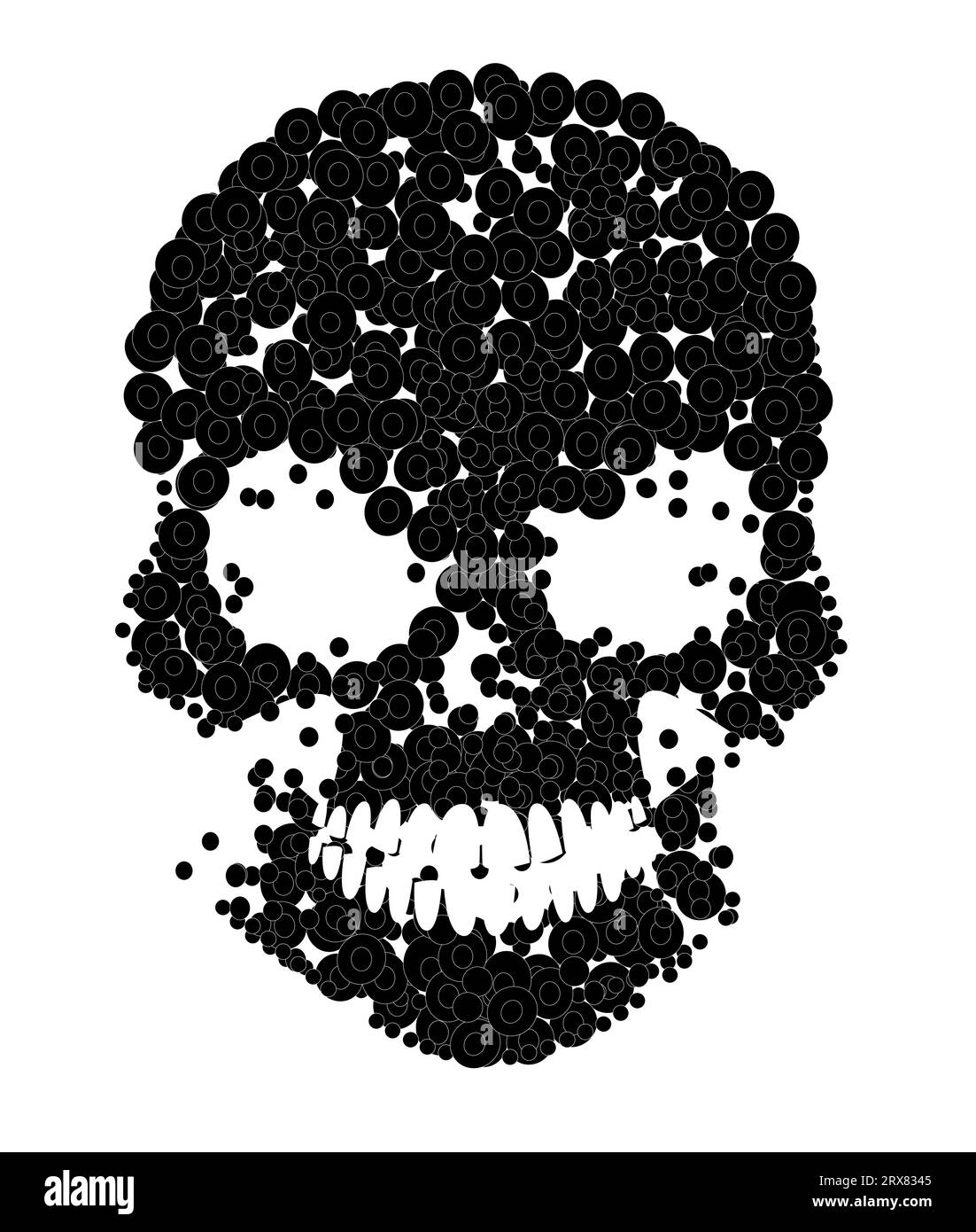 Grunge-Schädel, schwarz-weiß. Tag der Toten und Halloween-Horror-Symbol. Vektorillustration Stockfoto