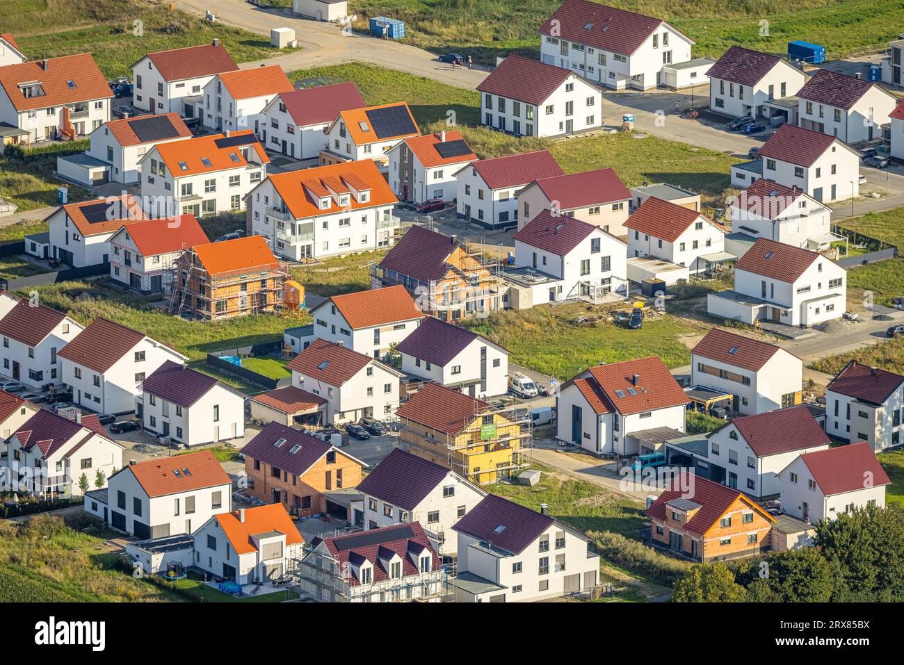 Luftaufnahme, Baustelle neues Wohnquartier neuer Soester Norden, zwischen Oestinghauser Landstraße und Weslarner Weg, Walburger, Soest, Soe Stockfoto