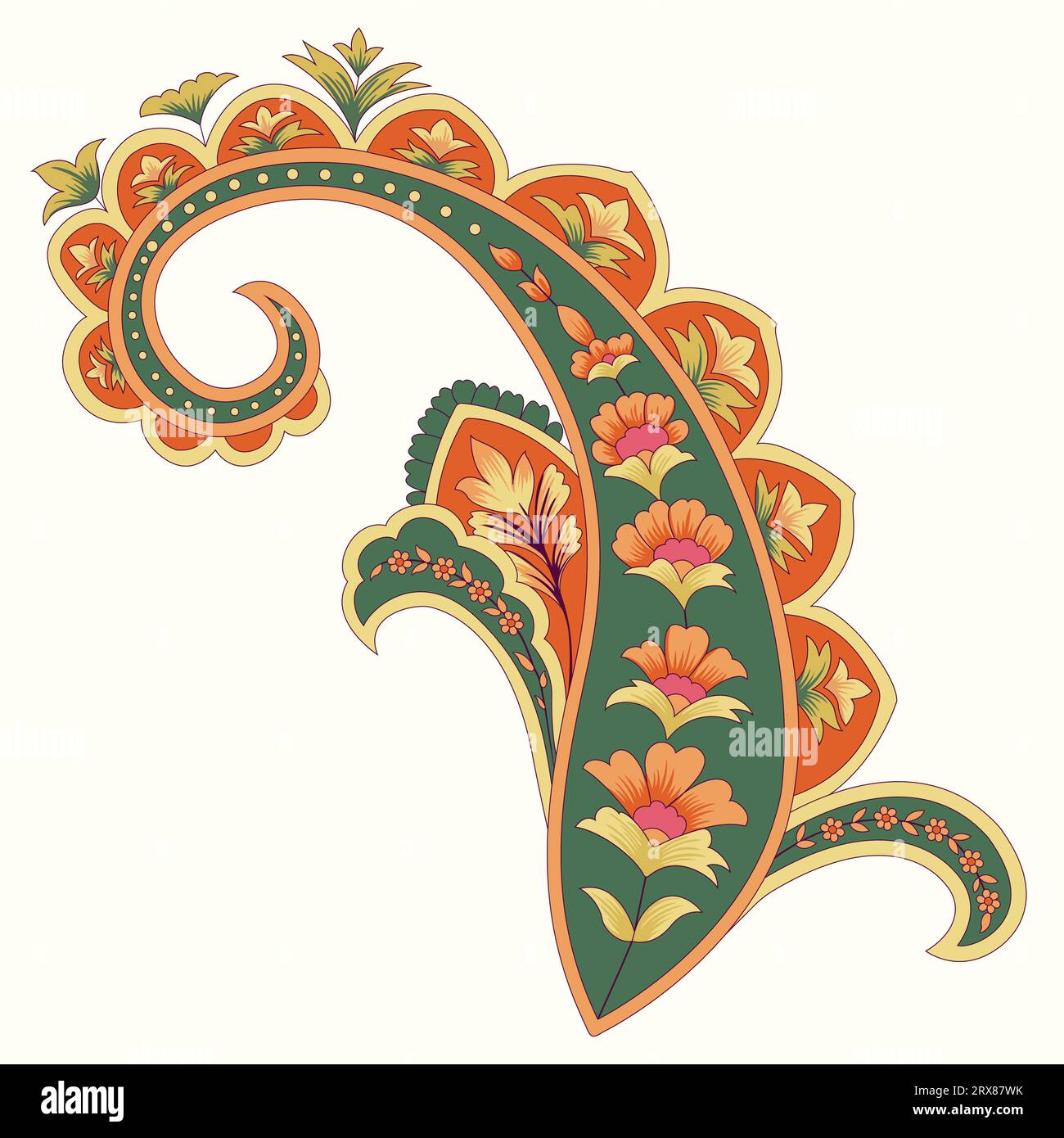 Ein lebendiges Paisley-Design auf einem sauberen weißen Hintergrund Stock Vektor