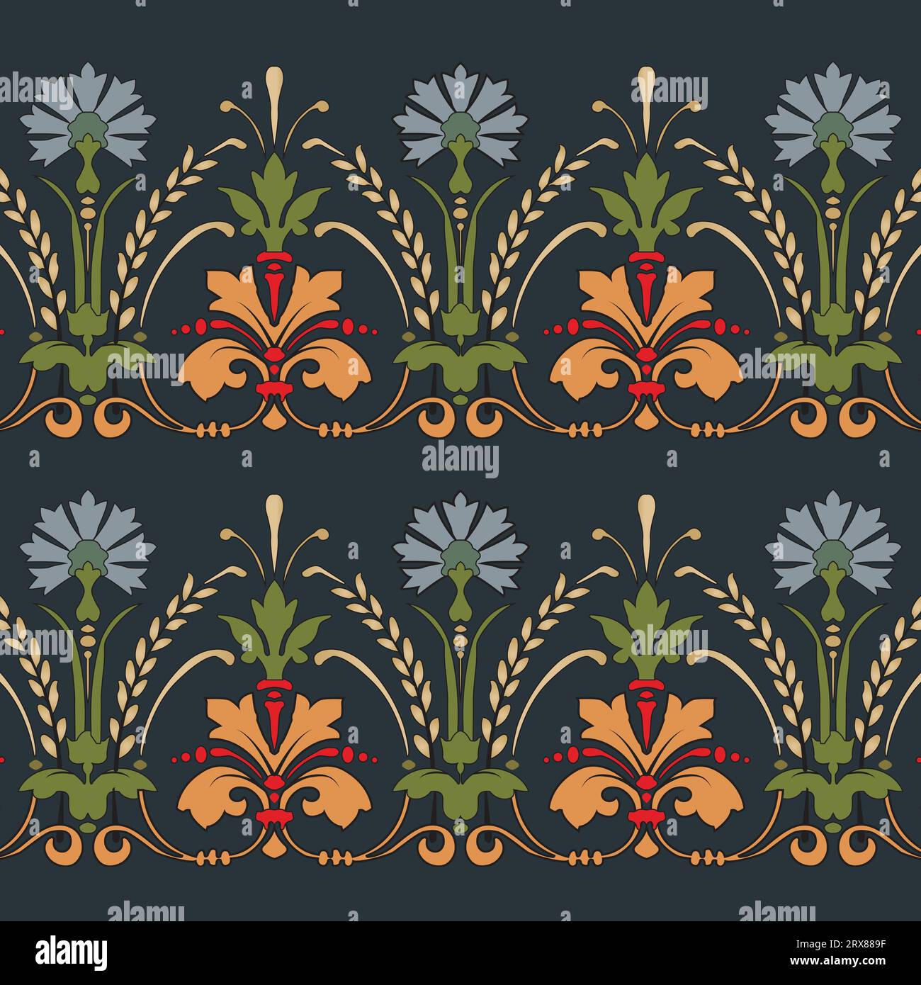 Eine Tapete mit Blumenmuster und nahtlosem Rand Stock Vektor