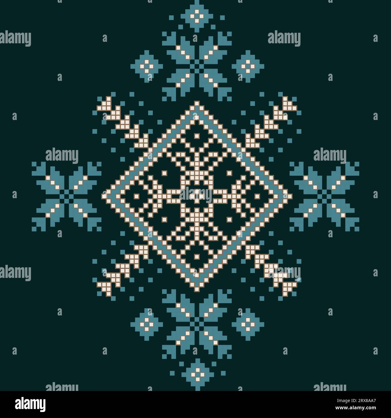 Ein Kreuzstichmuster mit Schneeflocken auf dunkelblauem Hintergrund Stock Vektor