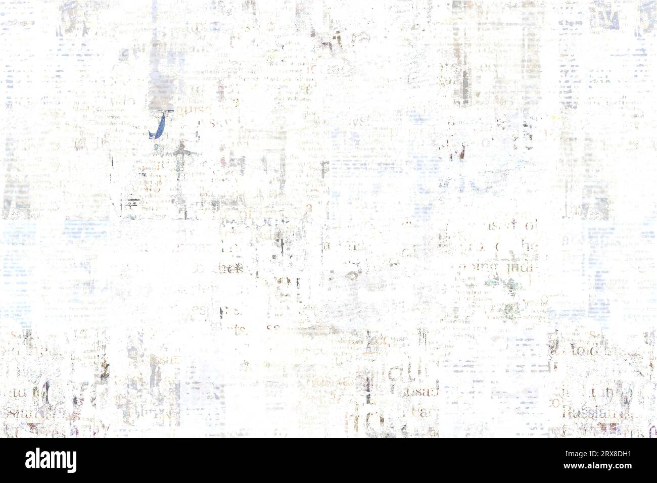 Vintage Grunge Zeitung Papier Textur Hintergrund. Verschwommener alter Zeitungshintergrund. Eine unleserliche, veraltete Zeitungsseite mit Textort. Grau w Stockfoto