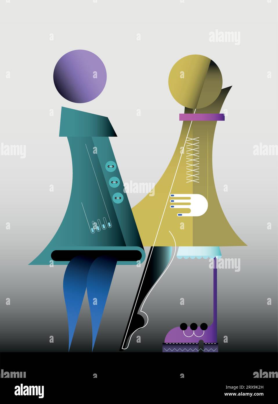 Zwei modische Frauen stehen einander gegenüber. Zwei weibliche Modelle abstrakte Vektorillustration. Stock Vektor