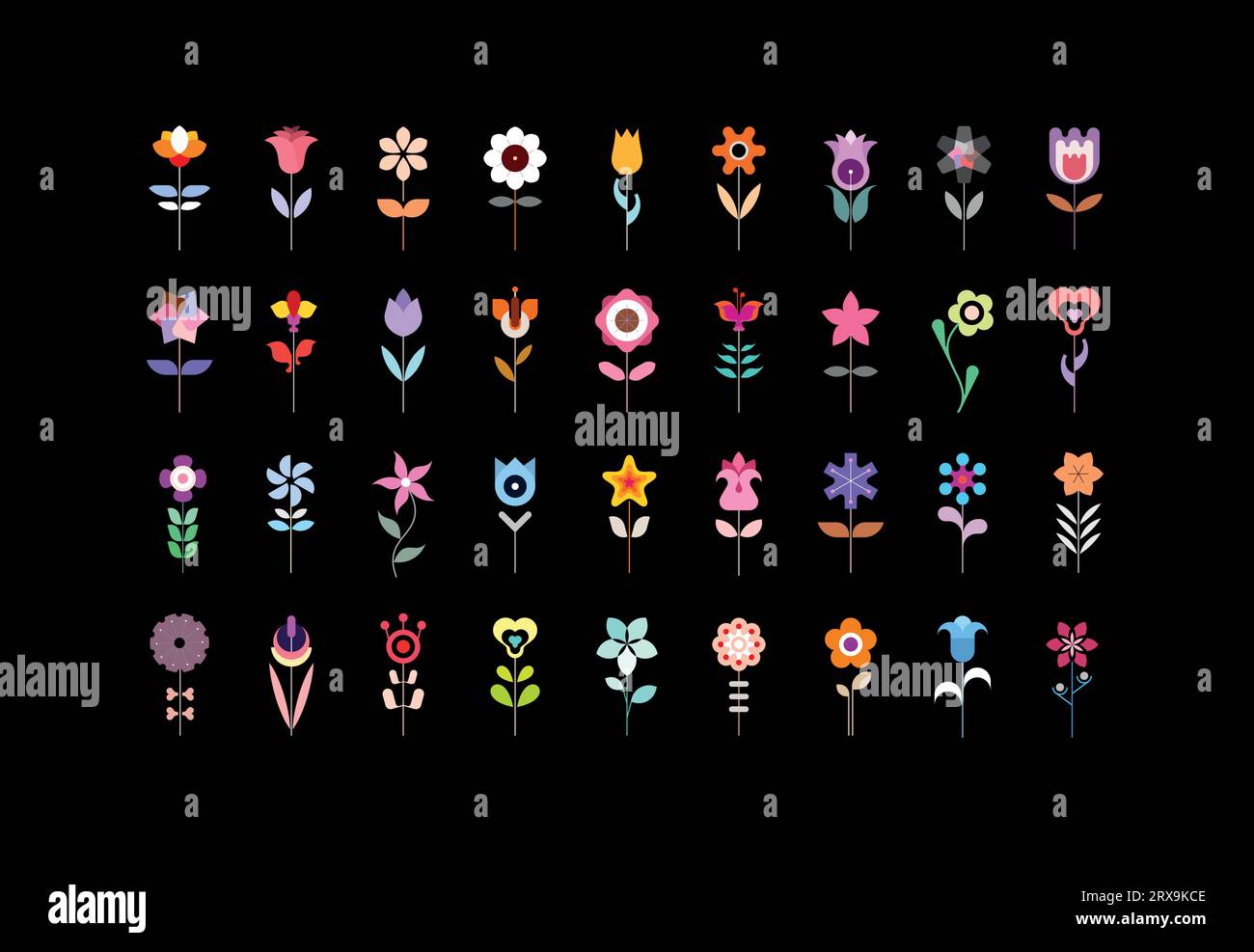 Set von Blume Vektor-Symbolen. Sammlung von Vektorbildern, dekorativer nahtloser Hintergrund. Jedes Konstruktionselement, das auf einer separaten Ebene an erstellt wurde Stock Vektor