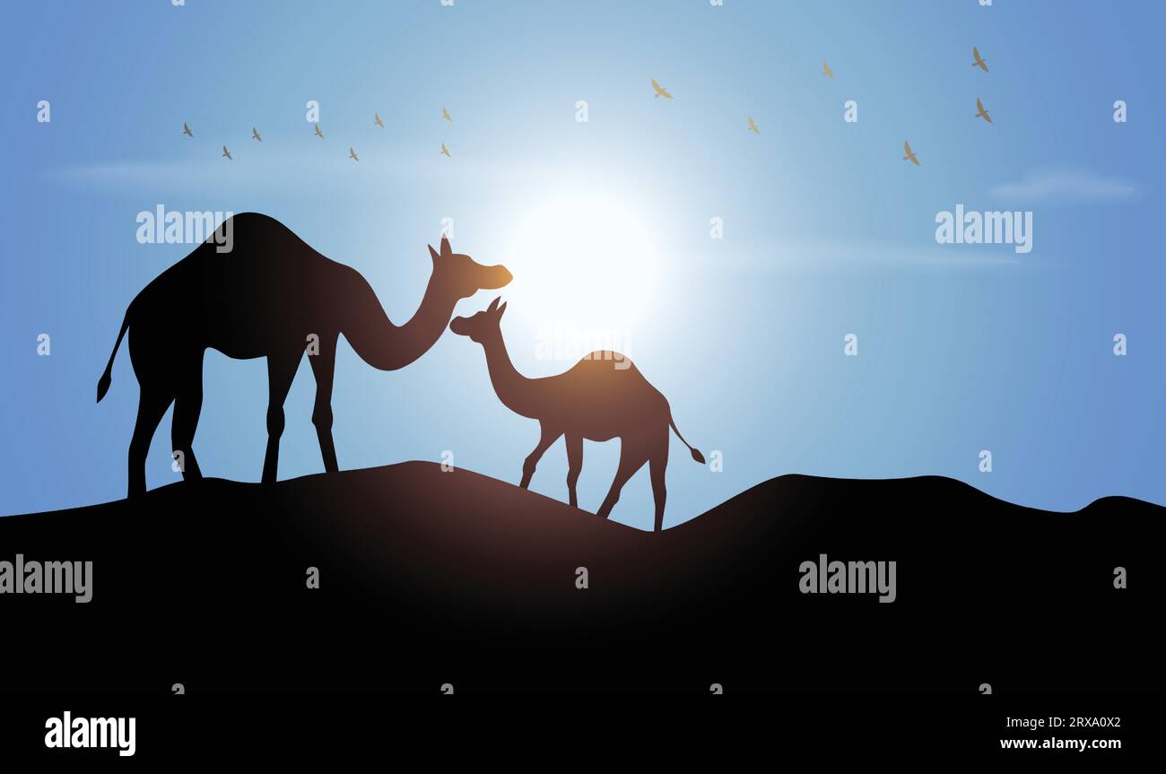Silhouette mit Kamelmuster und Tiermotiv. Handgezeichnete Vektorillustration im Minimalismus-Stil Stock Vektor