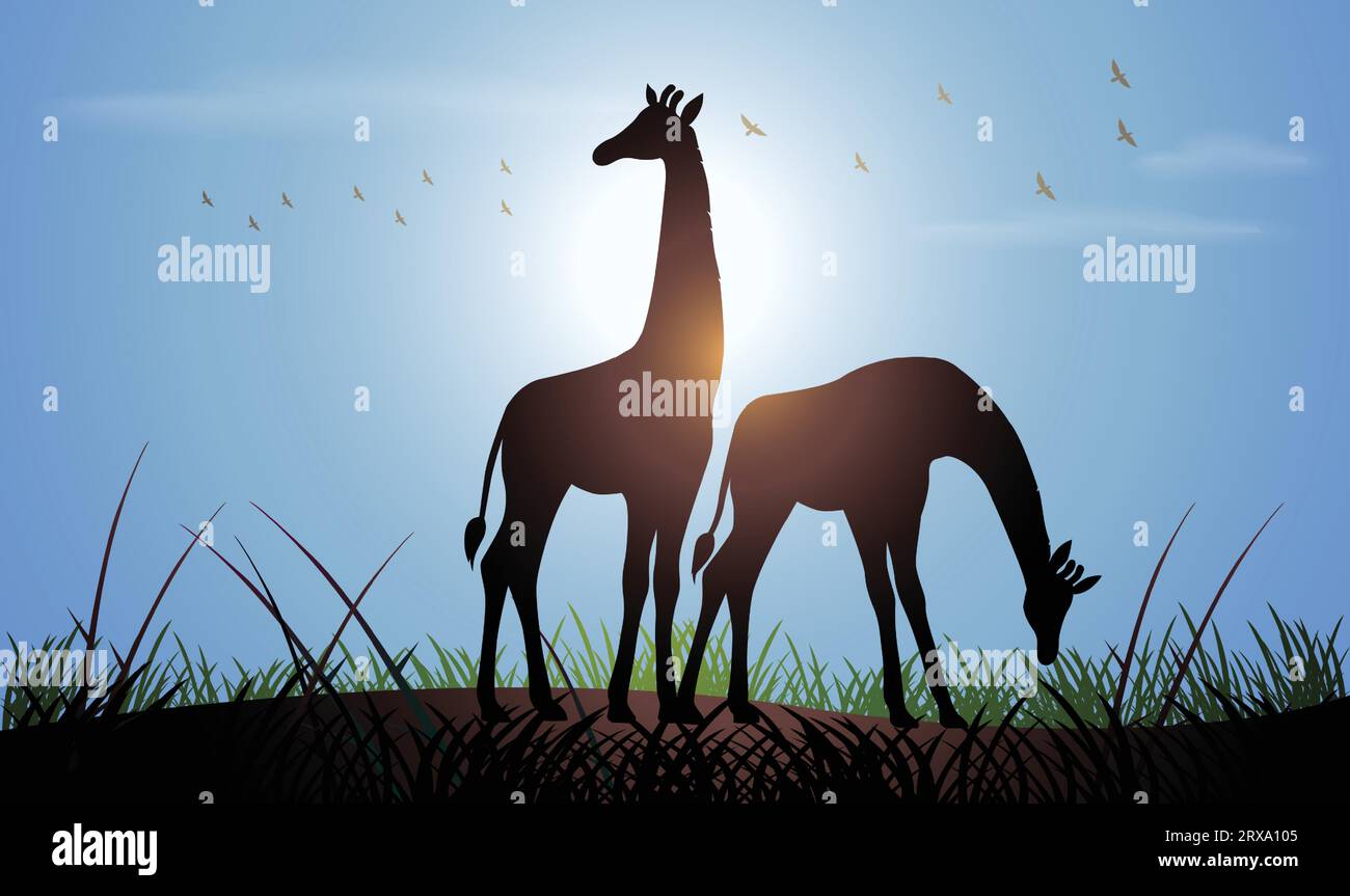 Silhouette mit Giraffe und Tierdesign. Handgezeichnete Vektorillustration im Minimalismus-Stil Stock Vektor