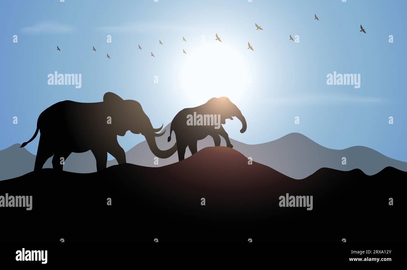 Silhouette mit Elefantentier. Handgezeichnete Vektorillustration im Minimalismus-Stil Stock Vektor