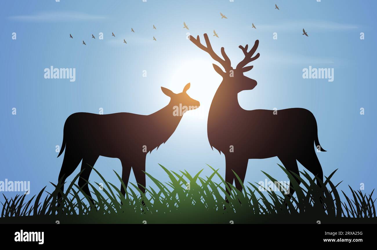 Silhouette mit Hirschmotiv. Handgezeichnete Vektorillustration im Minimalismus-Stil Stock Vektor