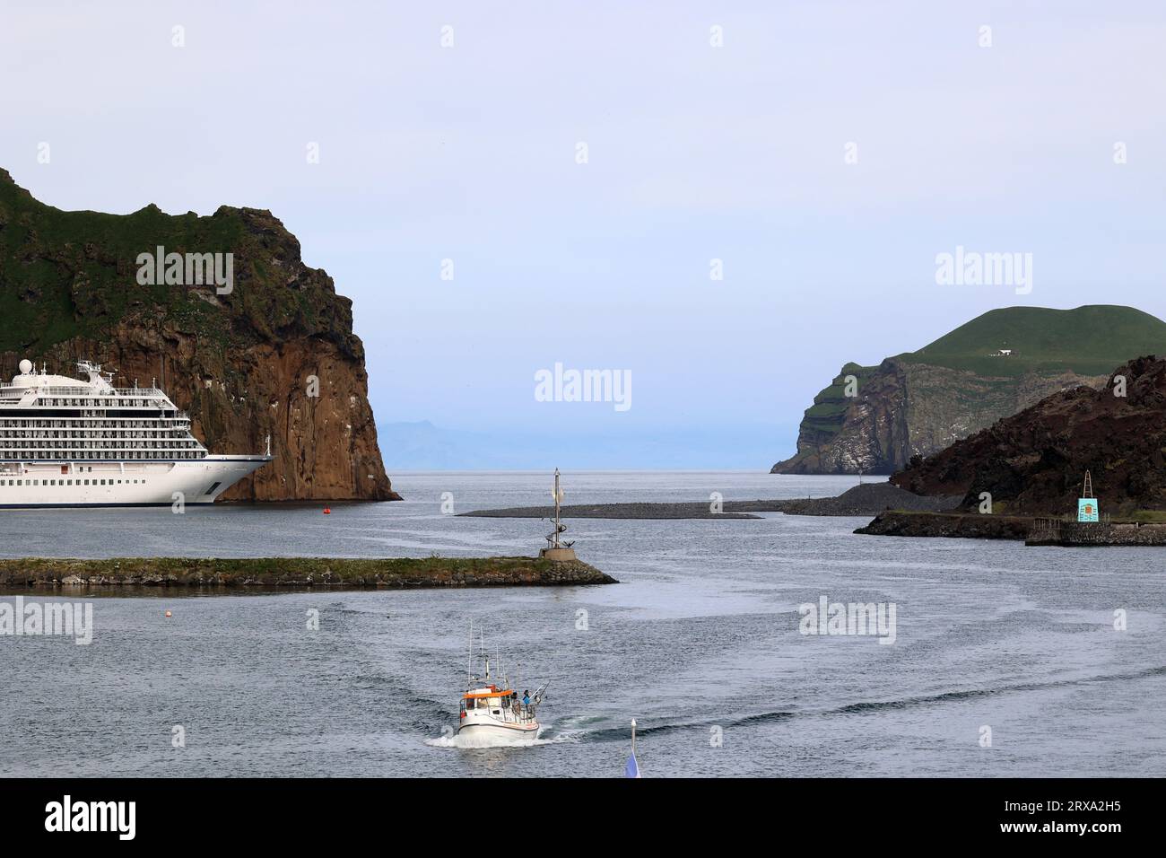Kreuzfahrtschiff Viking Star in einer Bucht von Heimaey Island - Vestmannaeyjar - Westman Islands - Island Stockfoto