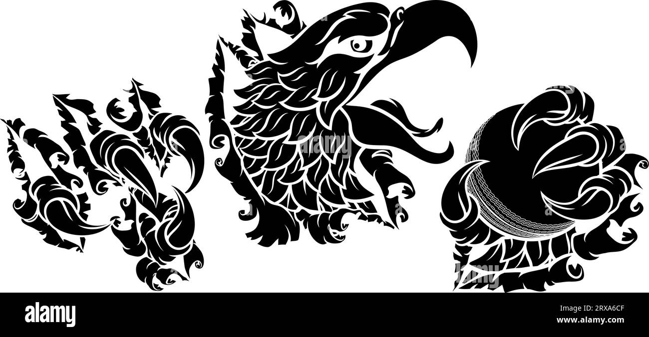 Glatze Eagle Hawk Ripping Cricket Ball Mascot Stock Vektor