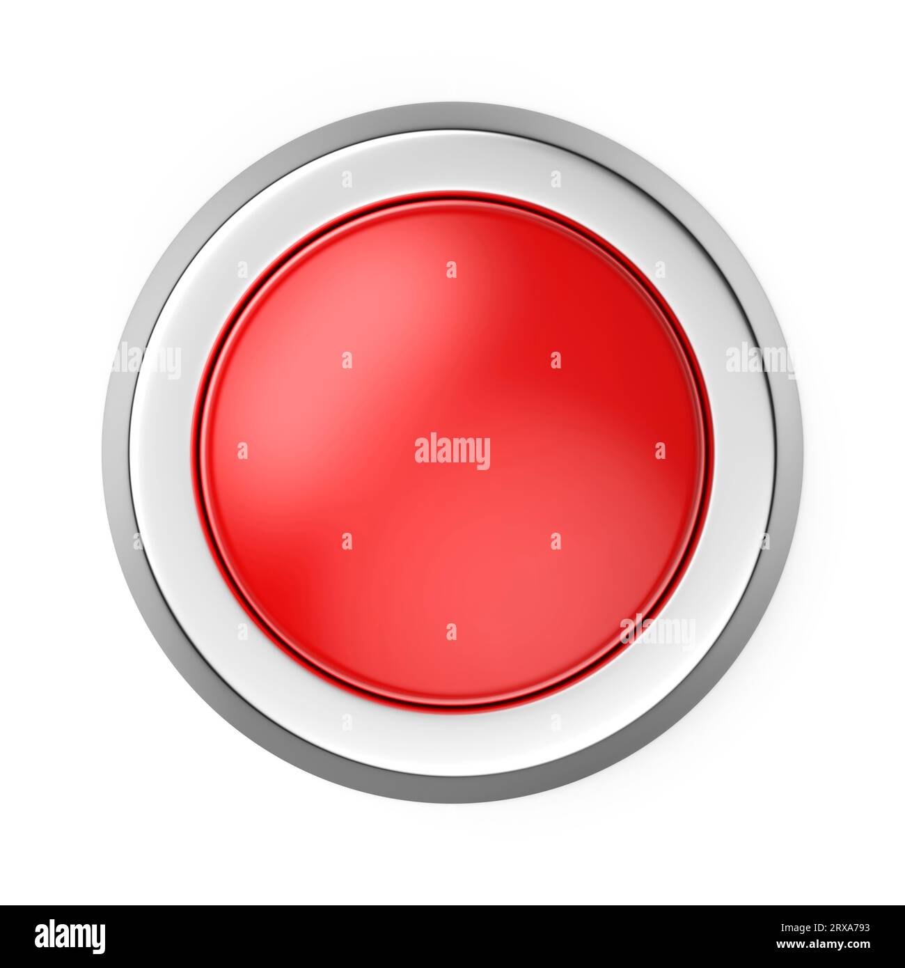 Runder roter Notausschalter, isoliert auf weißem Hintergrund Stockfoto