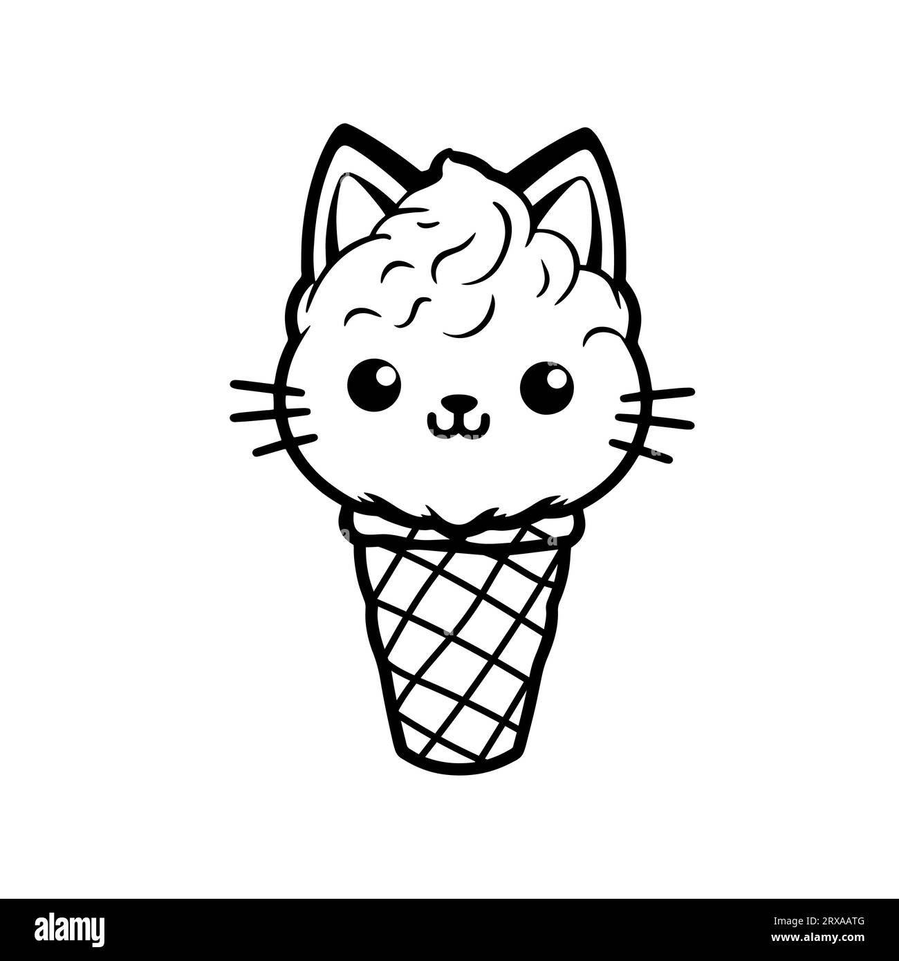 Katzen in Eiskegel handgezeichnete Illustration. Malbuch, Zeichentrickfigur isoliertes Designelement Stock Vektor