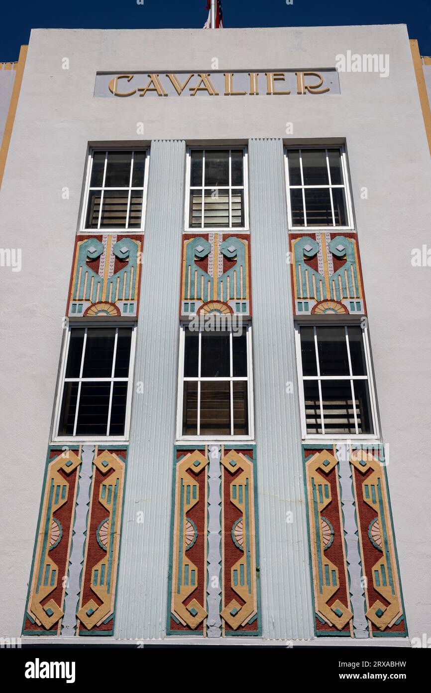 USA, Florida, Miami, South Beach, Fassade des Art déco-Gebäudes - Detail Stockfoto