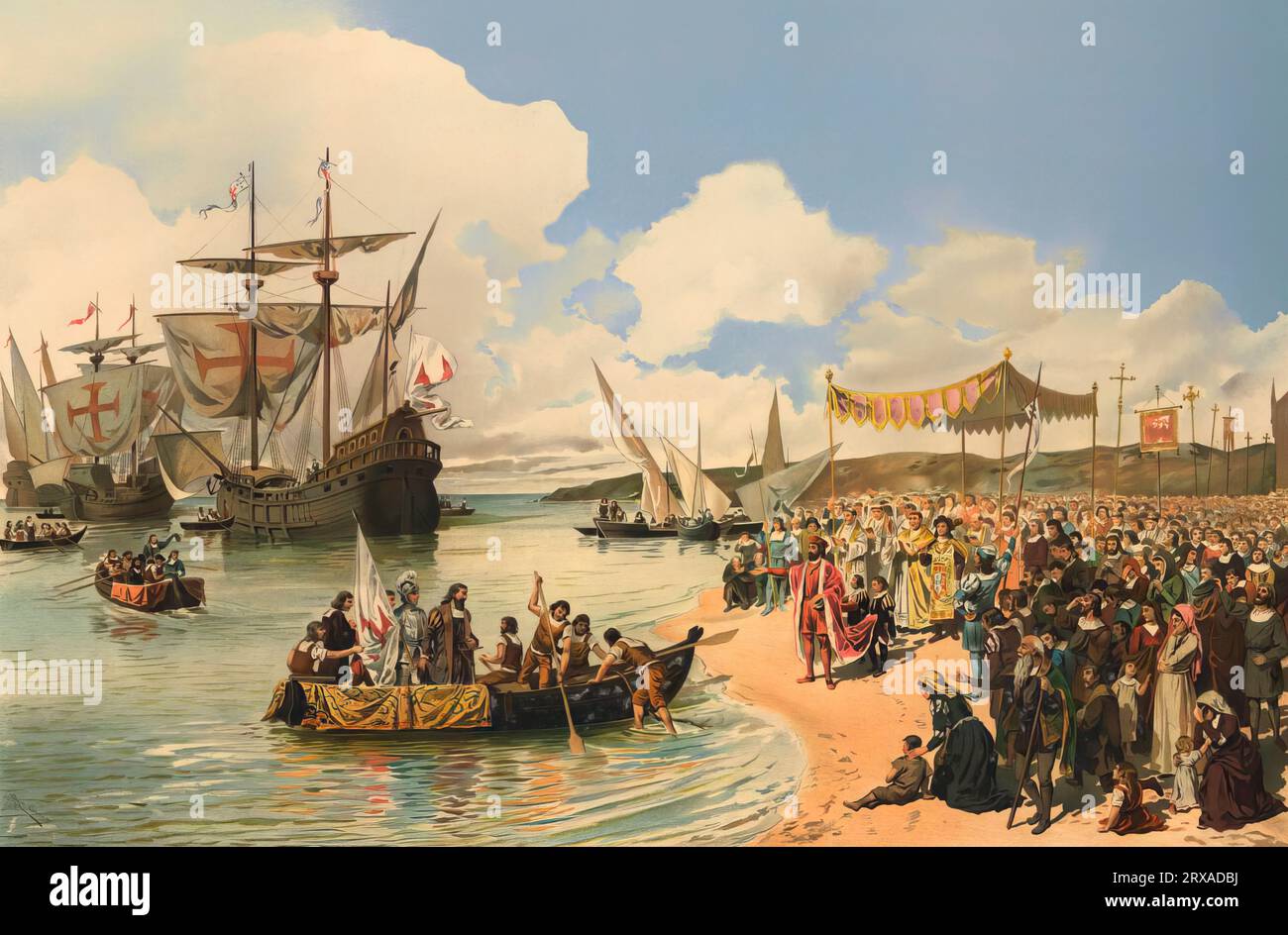 Vasco da Gama verlässt den Hafen von Lissabon, Portugal, 1497 Stockfoto