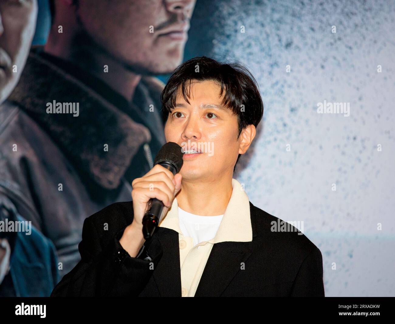 Park Hee-Soon, 20. September 2023: Park Hee-Soon, Mitglied der Disney-Originalserie „Moving“, nimmt an einem Bühnengruß Teil, bevor die letzten drei Episoden des Dramas für Fans in einem Kino in Seoul, Südkorea, gezeigt werden. Die Science-fiction-Action-Serie „Moving“ zeigt eine Gruppe von Superkräften, die ihre wahren Fähigkeiten vor der Welt verbergen, um ihre Familien vor Gefahren zu schützen. Die 20-Episoden-Serie basiert auf einem erfolgreichen Webtoon von Kang Full. Quelle: Lee Jae-Won/AFLO/Alamy Live News Stockfoto