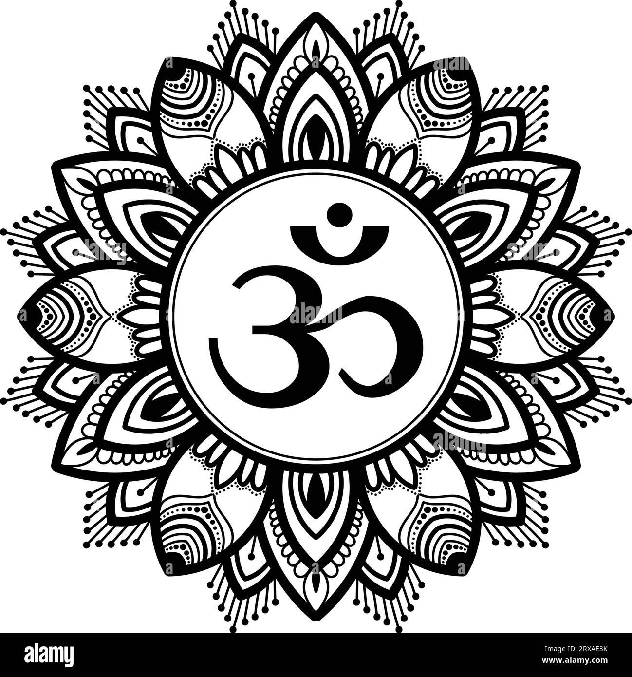 OM Mandala Rahmendesign orientalisches geometrisches Muster mit traditioneller Kunst für die Festivaldekoration, Spiritualität bezogene Dekoration. Stock Vektor