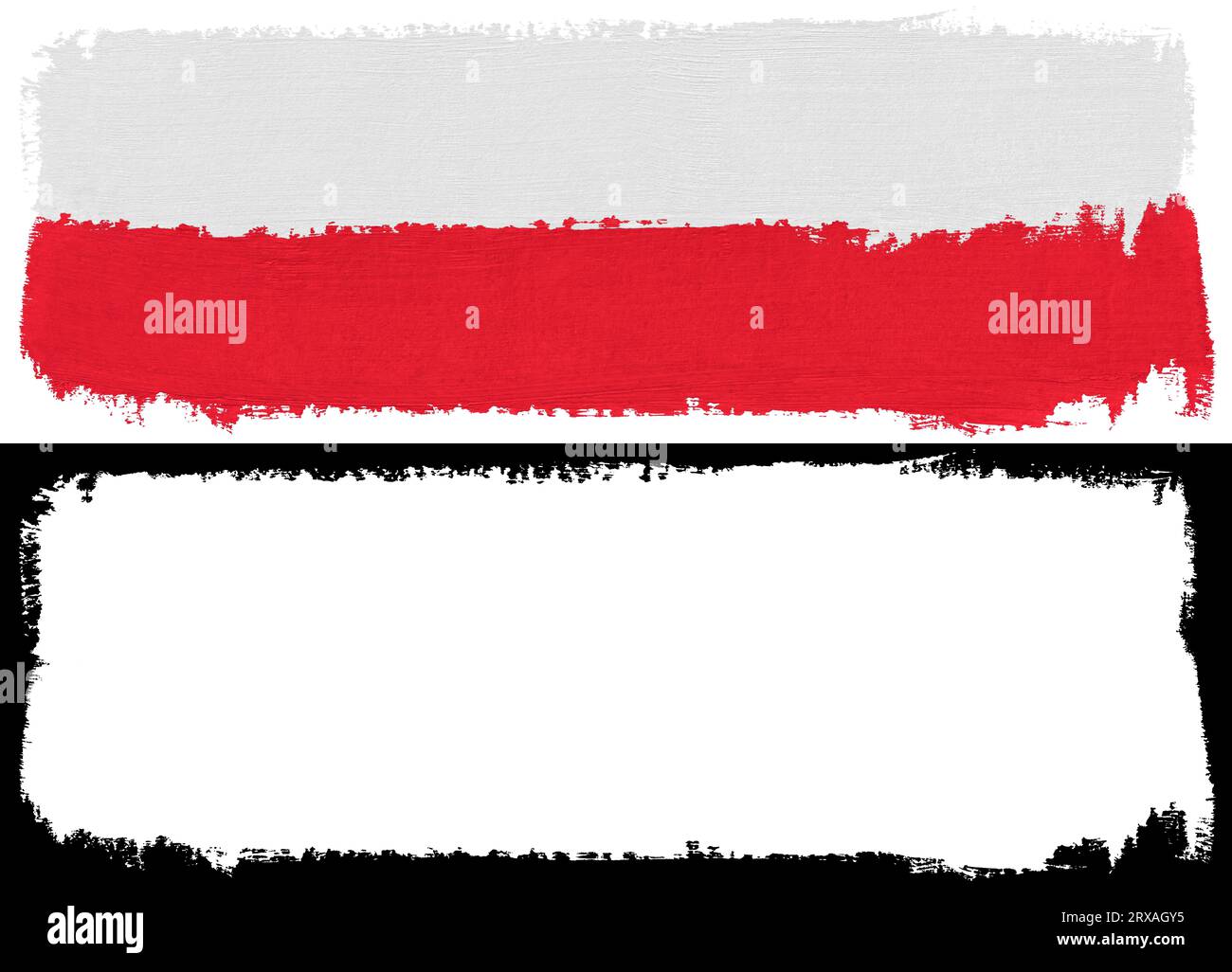 Flagge von Polen Farbe Pinselstrich Textur isoliert auf weißem Hintergrund mit Clipping Maske (Alpha-Kanal) für schnelle Isolierung. Stockfoto