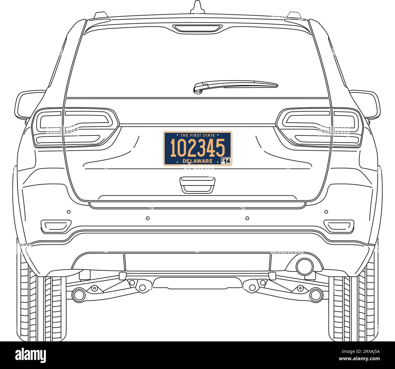 Delaware State Car Nummernschild auf der Rückseite eines Autos, USA, USA, Vektorillustration Stock Vektor