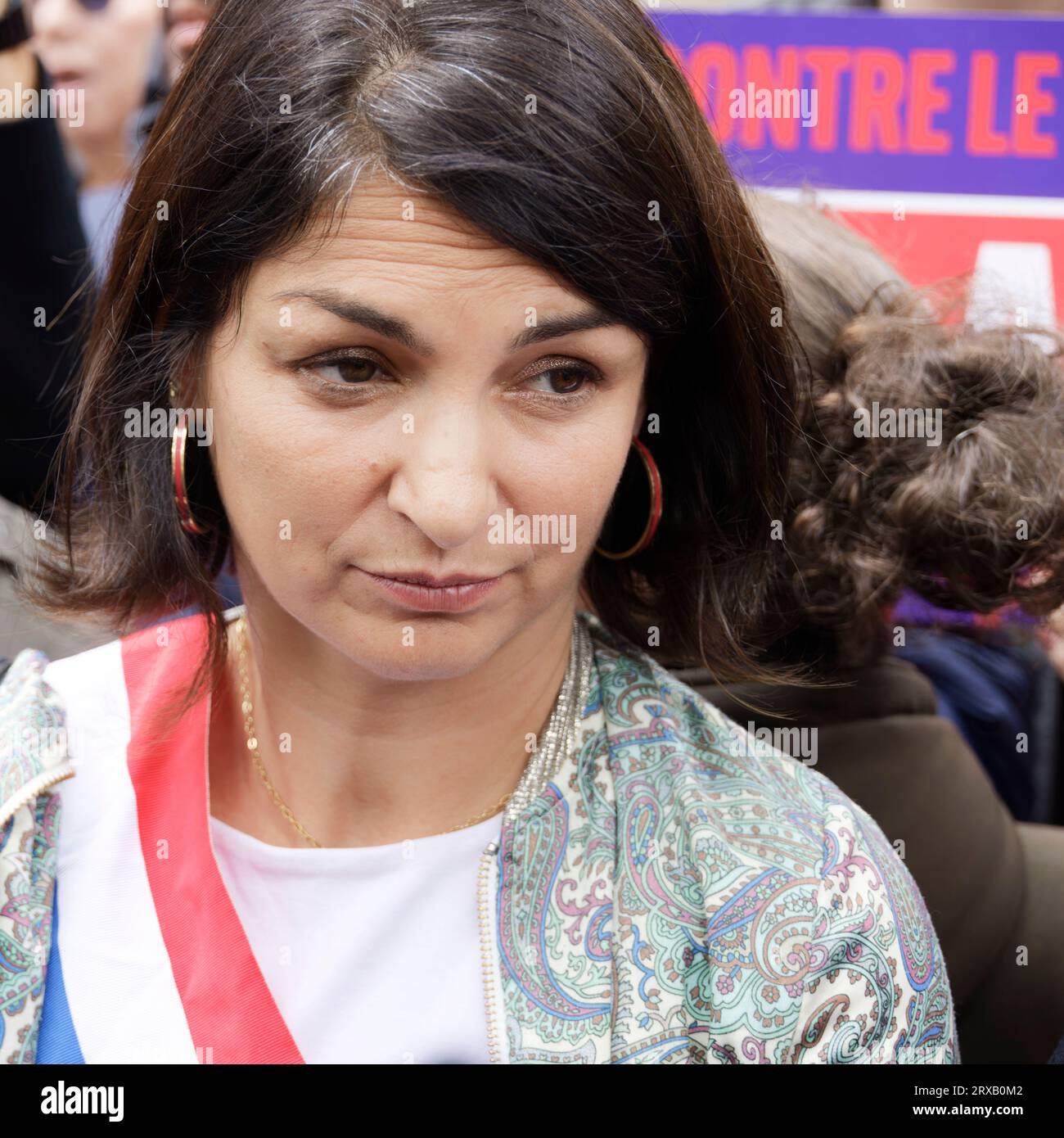 Paris, Frankreich. September 2023. Aurelie Trouve (LFI) nimmt an der Demonstration für das Ende von systemischem Rassismus und Polizeigewalt, für soziale Gerechtigkeit Teil. Stockfoto