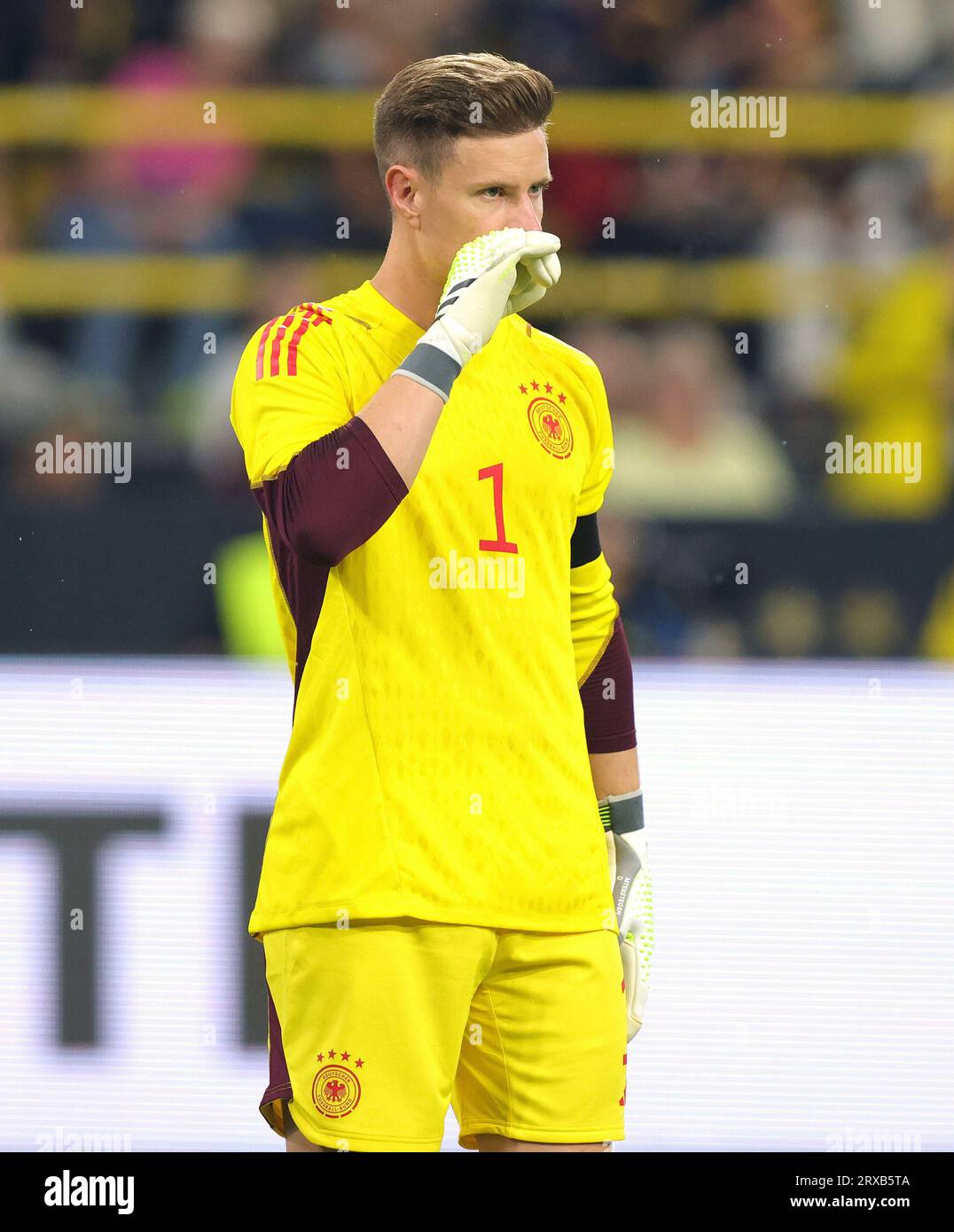 Dortmund, Deutschland. September 2023. firo: 12.09.2023 Fußball, Fußball, Männernationalmannschaft 2023/2024, Testspiel Deutschland - Frankreich 2:1 GER Torwart, Torhüter, Torhüter, Marc-André ter Stegen, Geste, Geste, Enttäuschung, Enttäuschung, Enttäuschung, Enttäuschung, unzufrieden, frustriert, frustriert, Kredit: dpa/Alamy Live News Stockfoto