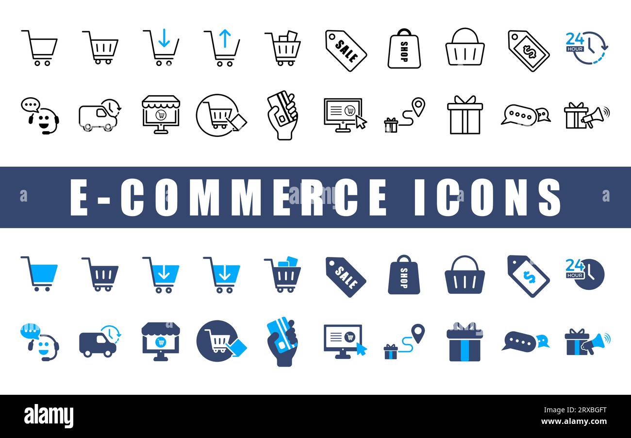 E-Commerce-Symbolgruppe. Stock Vektor