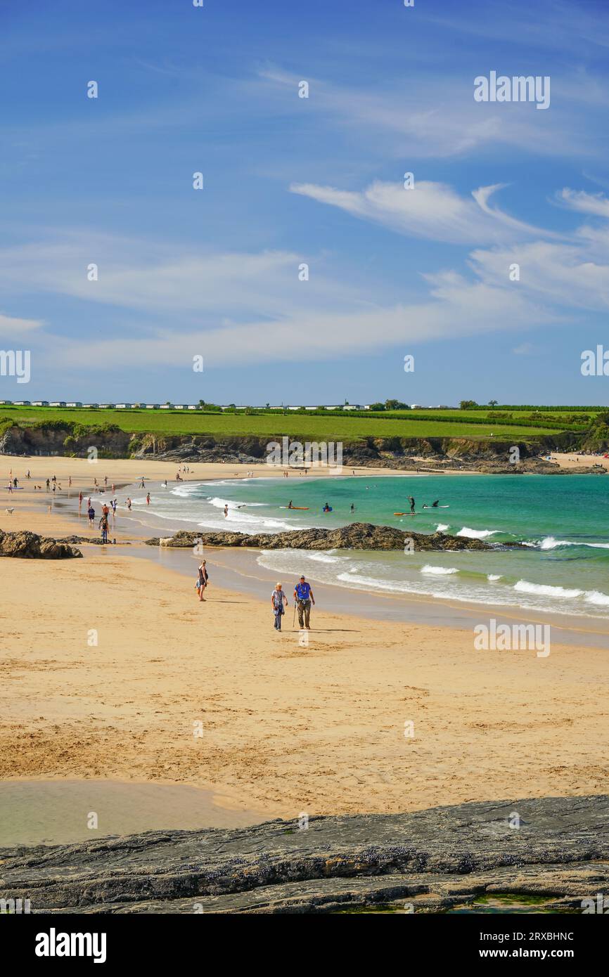 Harlyn, Großbritannien - 13. September 2023: Harlyn Bay Beach an der Nordküste von Cornwall Stockfoto