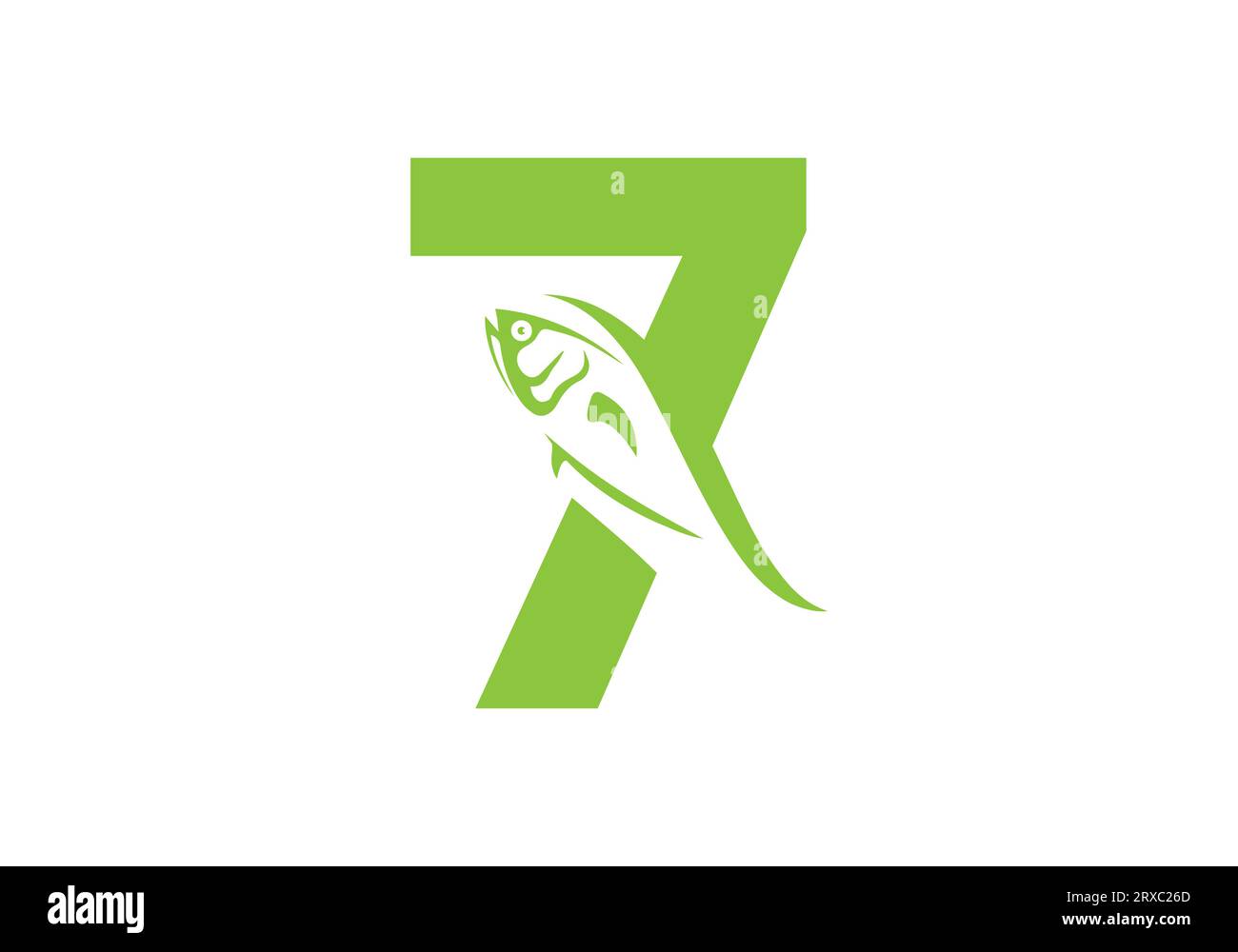 Brief 7 mit Vektorvorlage für das Fischlogo Stock Vektor