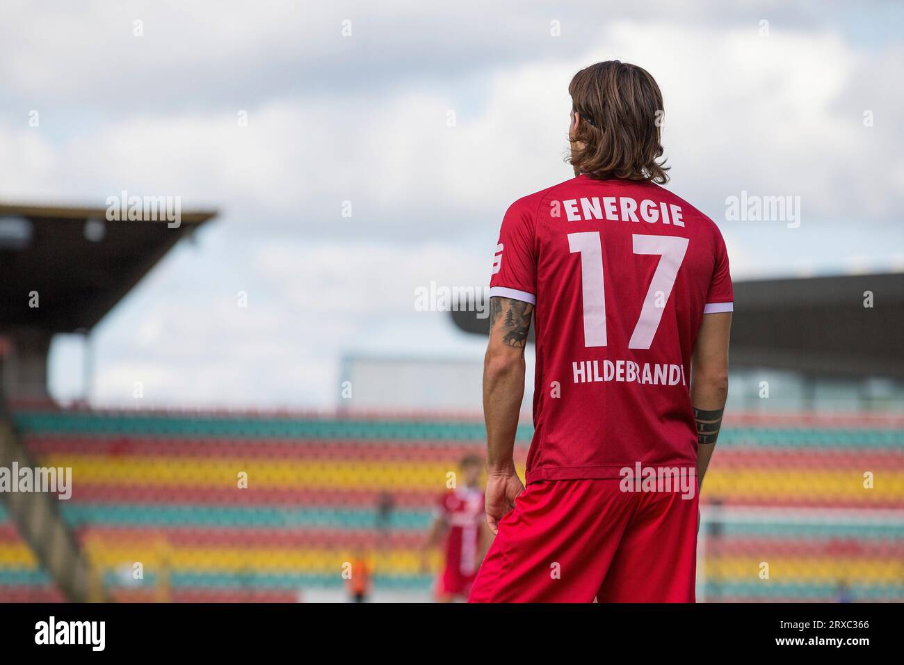 Berlin, Deutschland. September 2023. Berlin, Deutschland 24. 2023: Regionalliga Nordost - 2023/2024 - VSG Altglienicke vs. FC Energie Cottbus im Bild: Jonas Hildebrandt (Energie Cottbus) Credit: dpa/Alamy Live News Stockfoto