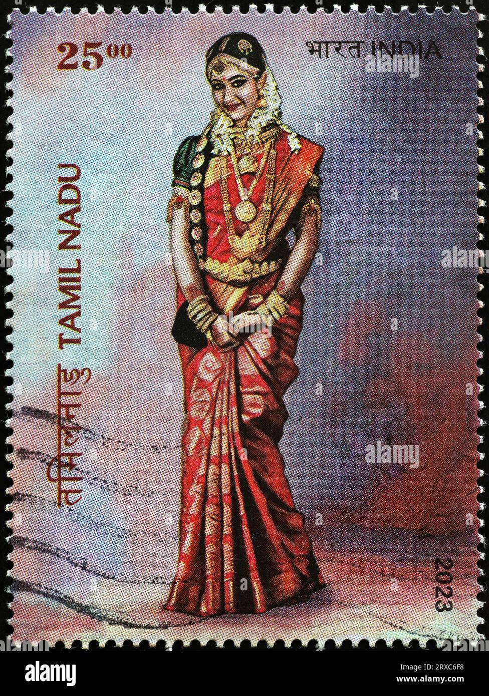 Brautkostüm einer indianerin aus dem Staat Tamil Nadu Stockfoto