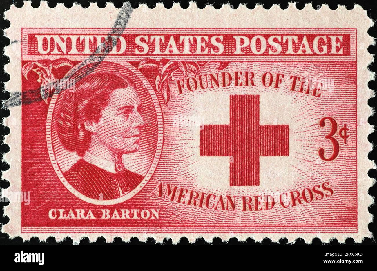 Gründerin des amerikanischen Roten Kreuzes Clara Barton auf alter Briefmarke Stockfoto