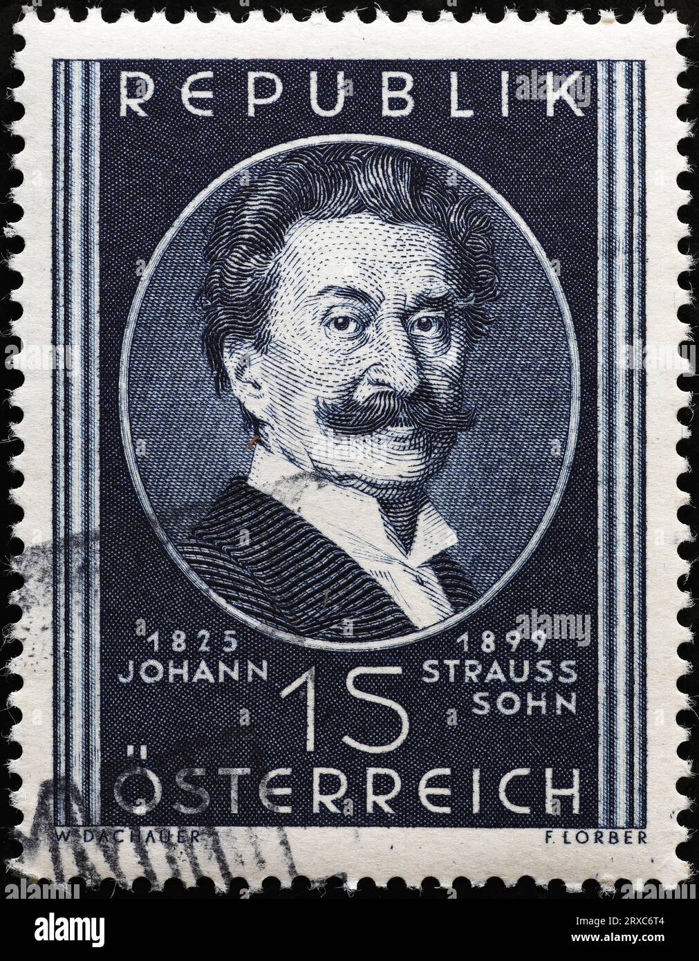 Johann Strauss II. Auf der alten österreichischen Marke Stockfoto