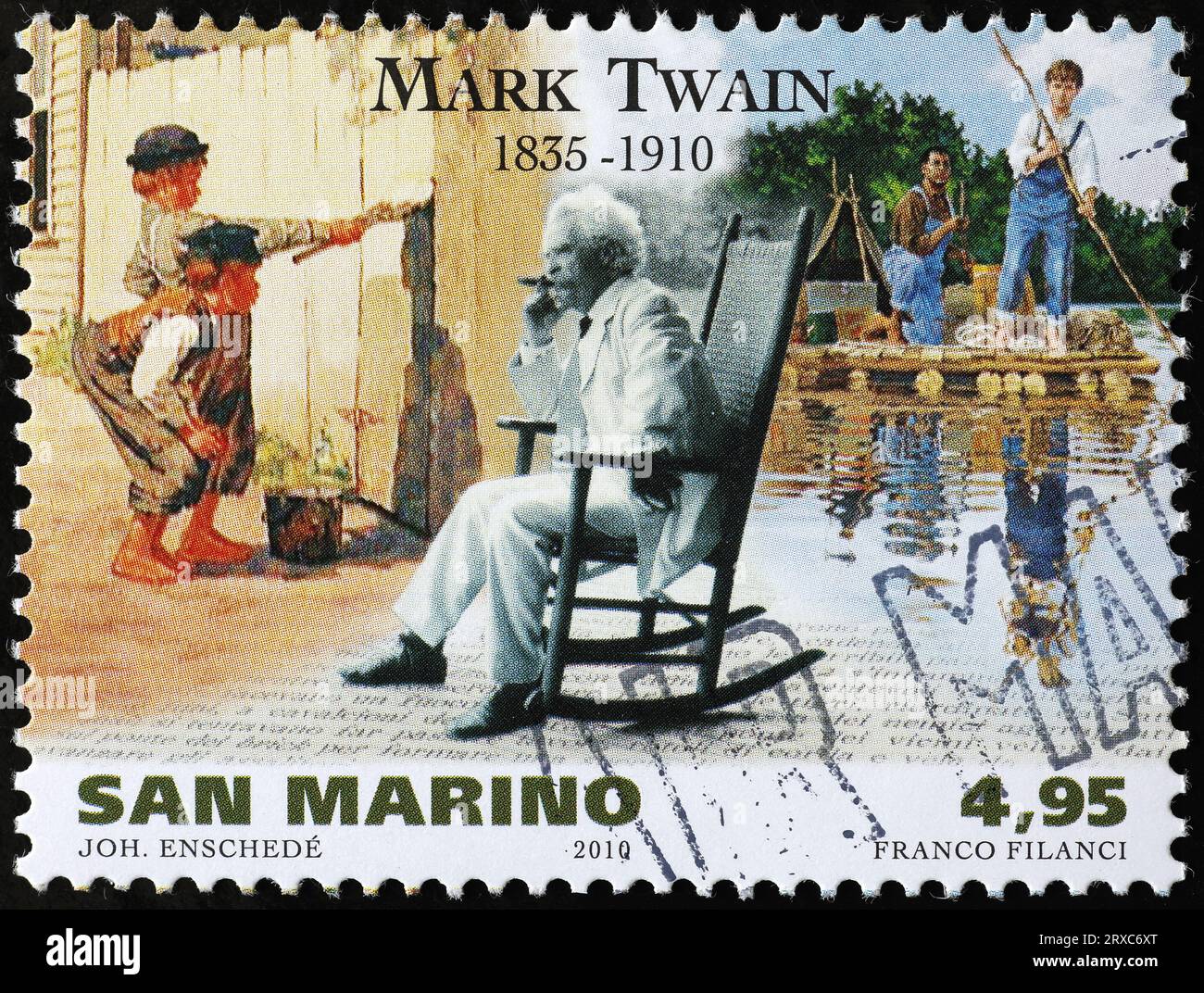 Mark Twain auf der Briefmarke von San Marino Stockfoto